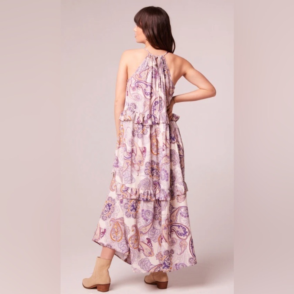 NWT Band of the Free Gypsy Flowy Purple Lightweight Paisley Tiered Maxi Dress M - Picture 3 of 13